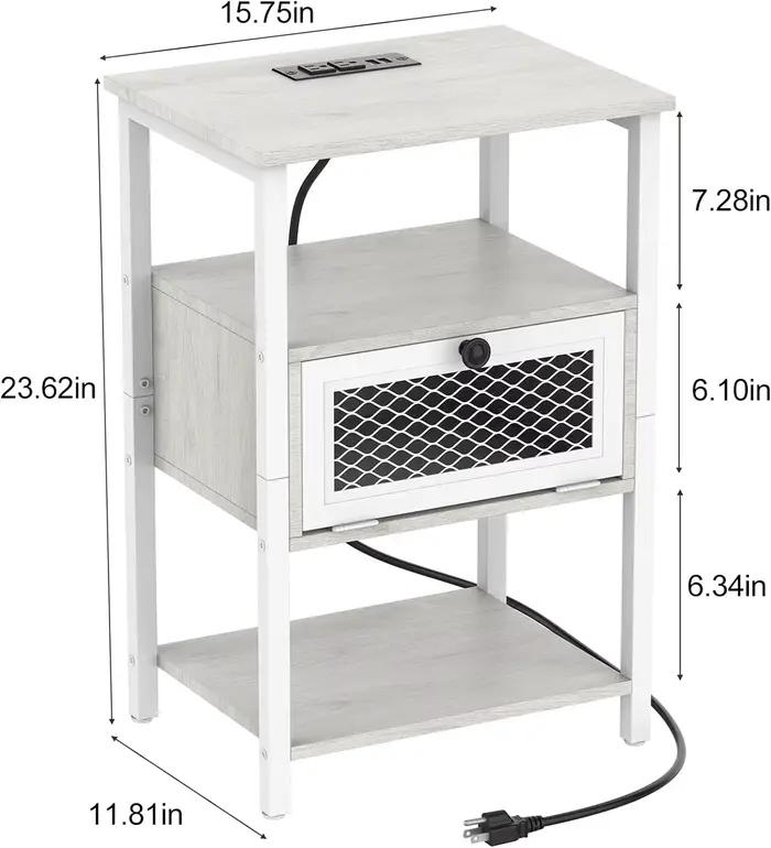 Ensemble de table de chevet avec station de charge, rangement à rabat, table de chevet pour chambre