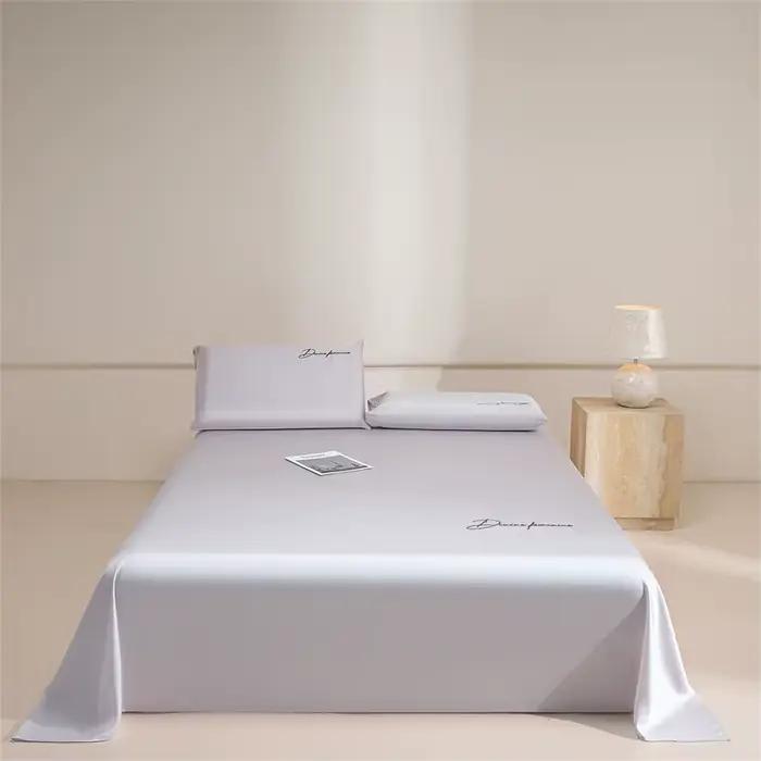 Drap de lit en Lyocell pur, luxe, 100% Lyocell d'eucalyptus, draps plats brodés, doux et soyeux, lin
