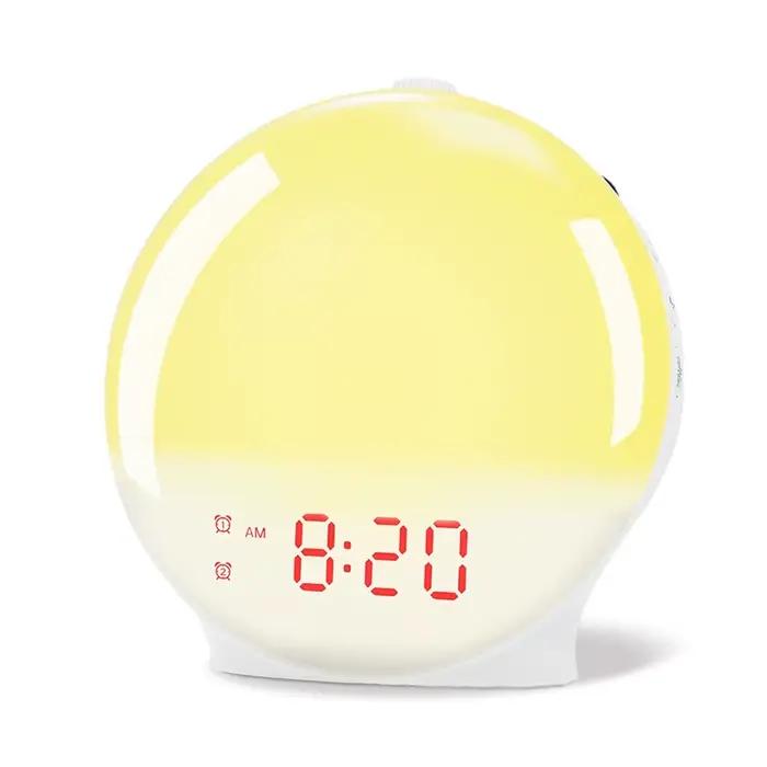 Réveil lumineux avec Simulation de coucher de soleil, Radio FM, veilleuse de chevet, horloge numériq