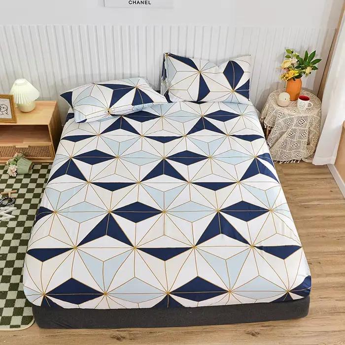 Drap-housse double avec élastique imprimé de fleurs bleues, housse de lit simple/Queen/King, linge d