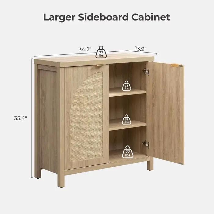 Buffet en rotin de 68 pouces de large avec rangement, lot de 2, credenza moderne du milieu du siècle