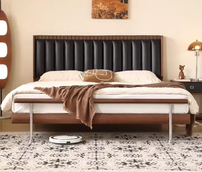 Lit en noyer noir, douane nordique, lit De salon Simple, Design moderne familial, meubles De chambre