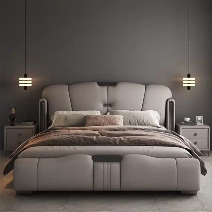 Lit double moderne de luxe minimaliste 180x200cm, lit rembourré, salon, chambre à coucher, mariage,