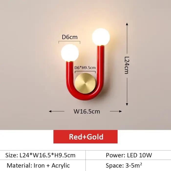 Applique Murale LED Moderne en Forme de U, Rouge, Bleu, Rose, Luminaire Décoratif d'Nik, Idéal pour