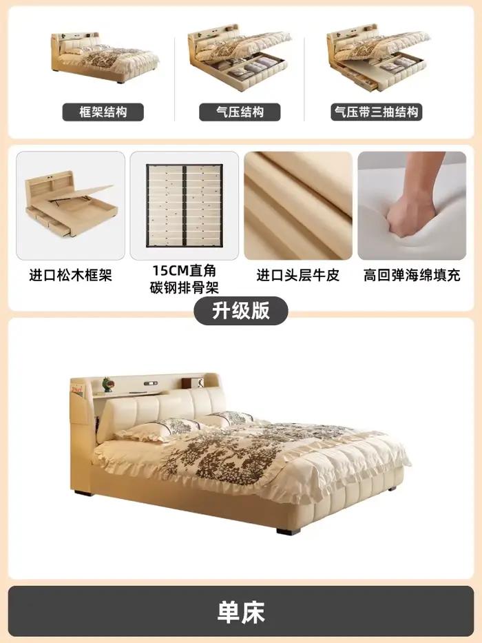 Luxe rembourré filles Double reine Loft cadre de lit tête de lit rangement élégant chambre meubles m