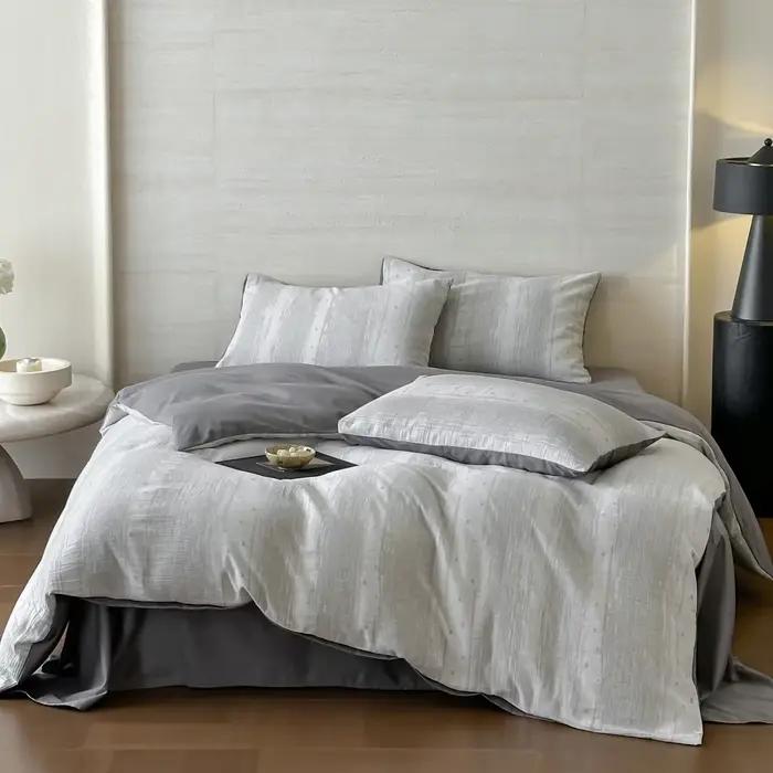 Parure de lit 100 % coton en gaze triple épaisseur avec draps, housse de couette et taies d'oreiller