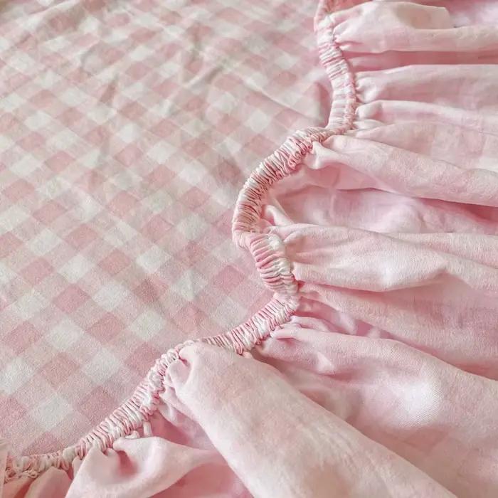 Drap-housse de Style à carreaux, couvre-lit élastique doux pour la peau, pour filles et garçons, cou
