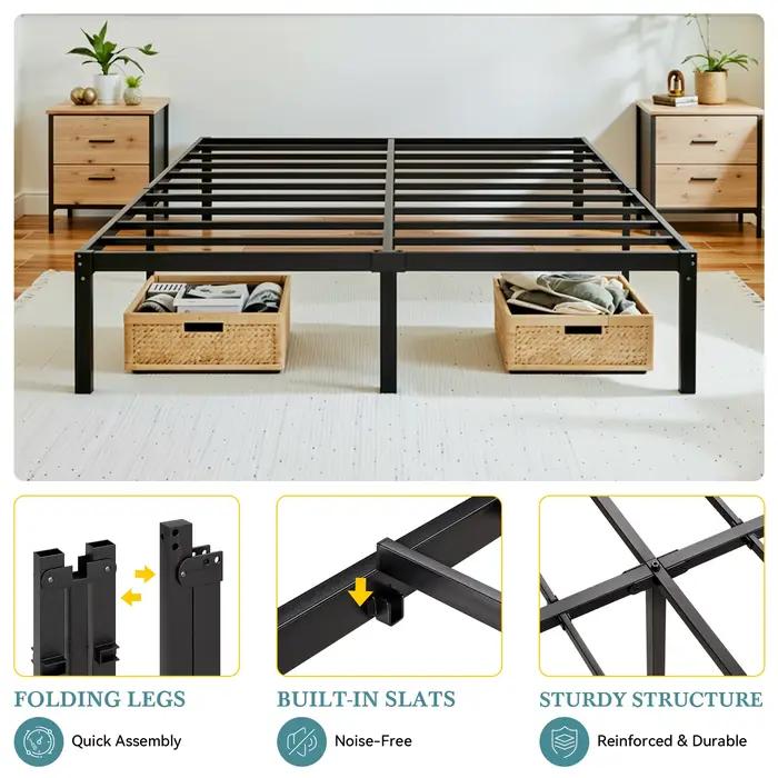 HOOMIC Cadre de lit double/plein/Queen/King en métal robuste avec rangement sous le lit de 14 pouces