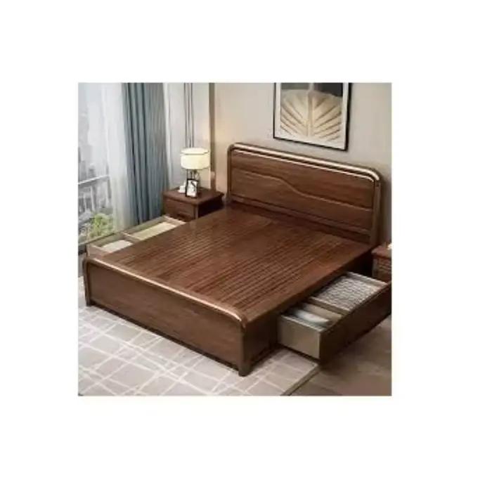 Lits décoratifs en bois sculpté à la main, lit Double en bois massif pour hôtel, maison, meubles de