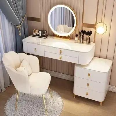 # Ensemble de Table de vanité de maquillage blanc moderne, avec miroir intelligent, dessus en ardois