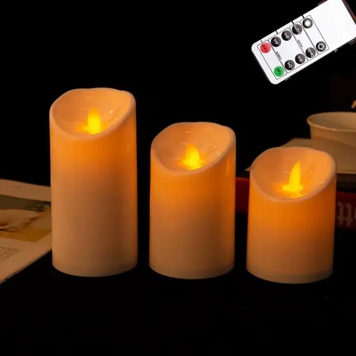 Paquet de 3 bougies décoratives LED à mèche mobile télécommandée, bougies pilier de mariage dansante