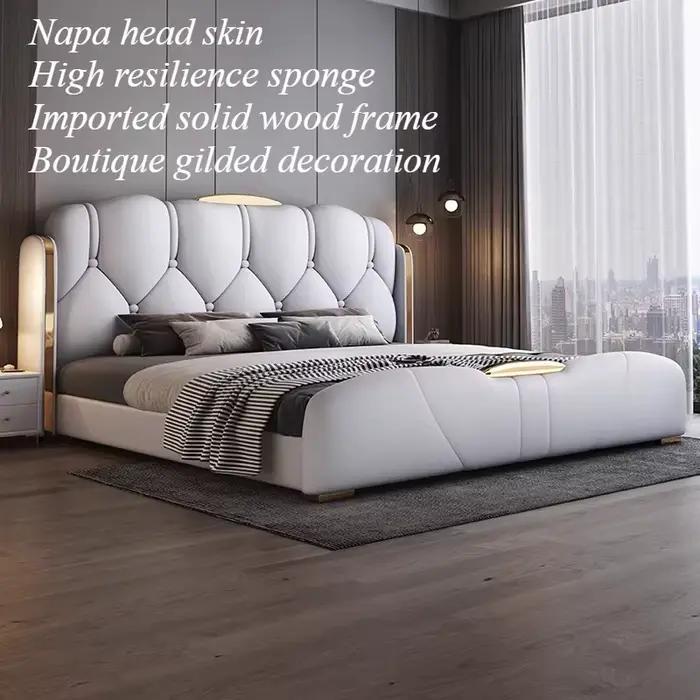 Meubles de chambre à coucher modernes : Tables de chevet, lit avec tête de lit de luxe, lit Queen Si