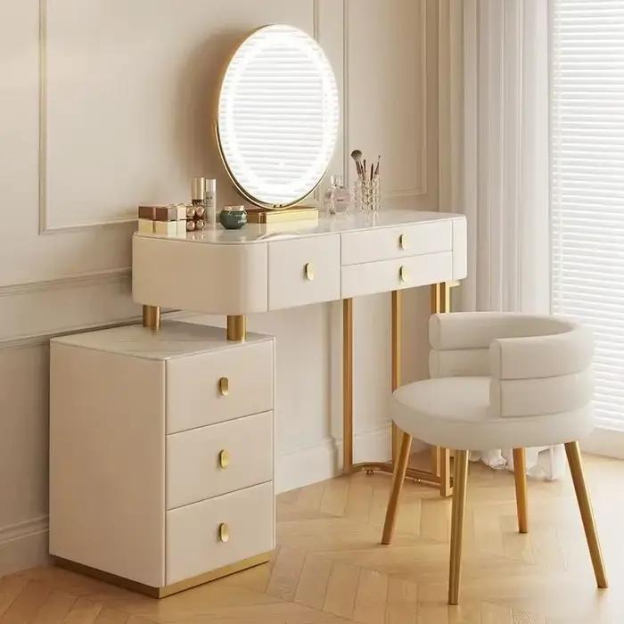 # Ensemble de Table de vanité de maquillage blanc moderne, avec miroir intelligent, dessus en ardois