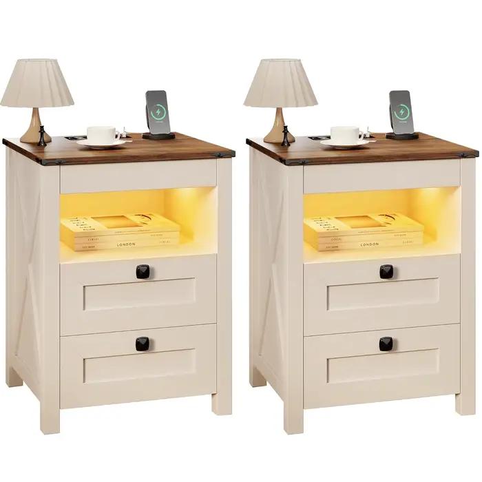 Ensemble de 2 tables de chevet LED avec tiroir pour armes à feu : Table de chevet avec station de ch
