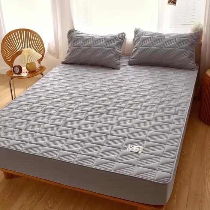 Drap-housse en fibre de soja couleur naturelle, surmatelas matelassé, anti-acariens et respirant pou