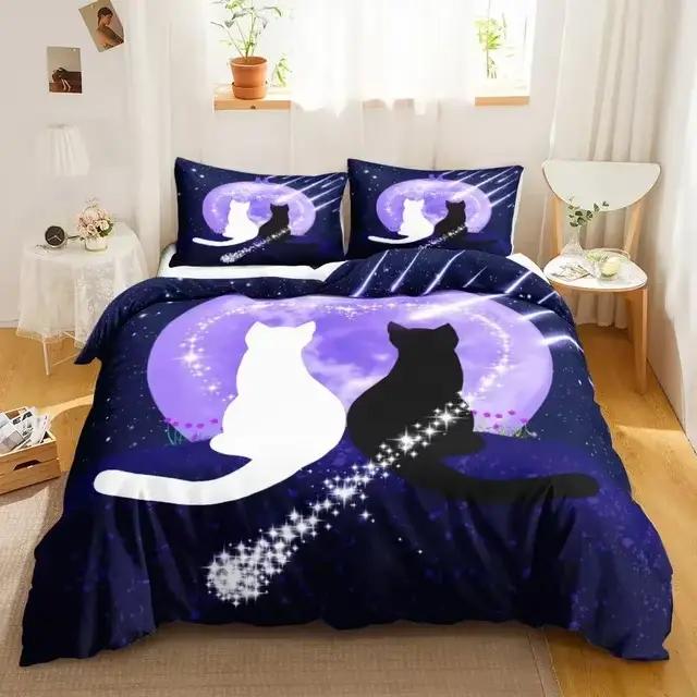 Ensemble de literie imprimé simple face chat mignon, couette, dessin animé, athlon, housse de literi
