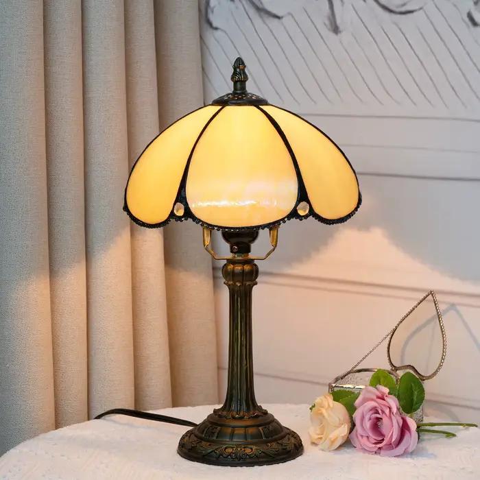 Lampe de chevet moderne en verre teinté de 8 pouces, abat-jour beige, lampe de lecture de bureau, la