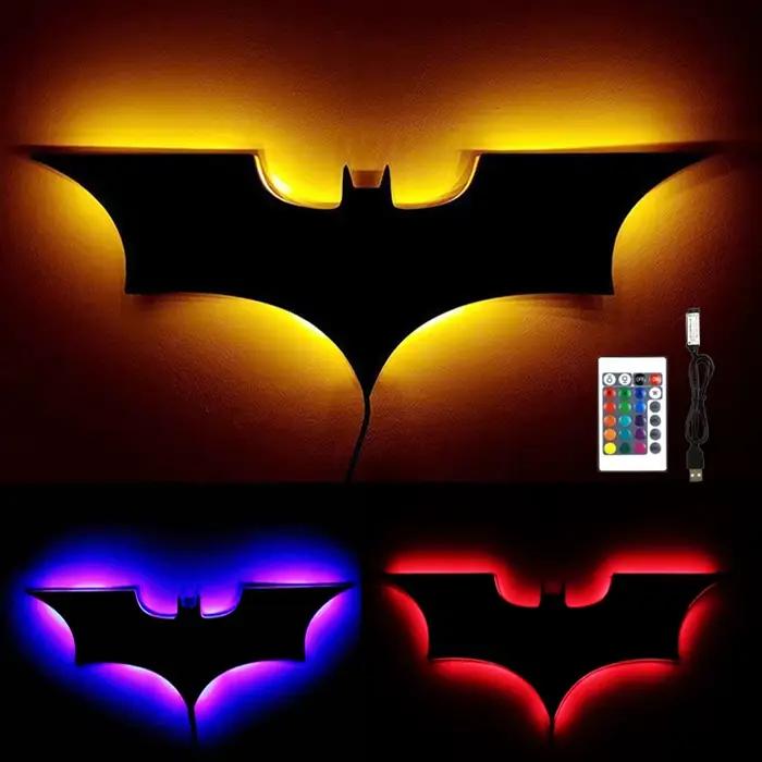 Applique murale chauve-souris 3D créative RGB, lumière LED décorative pour miroir de chevet avec tél