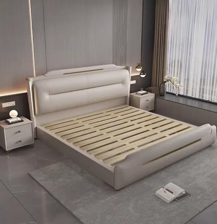 Chambre à coucher de luxe lit sommeil minimaliste européen tables de nuit tissus d'ameublement lits