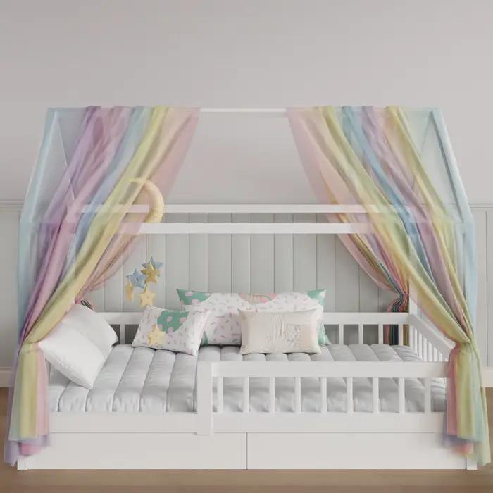 Voilage de lit en tulle dégradé arc-en-ciel 1/2 pièces, rideau de lit en mousseline douce pour lit e