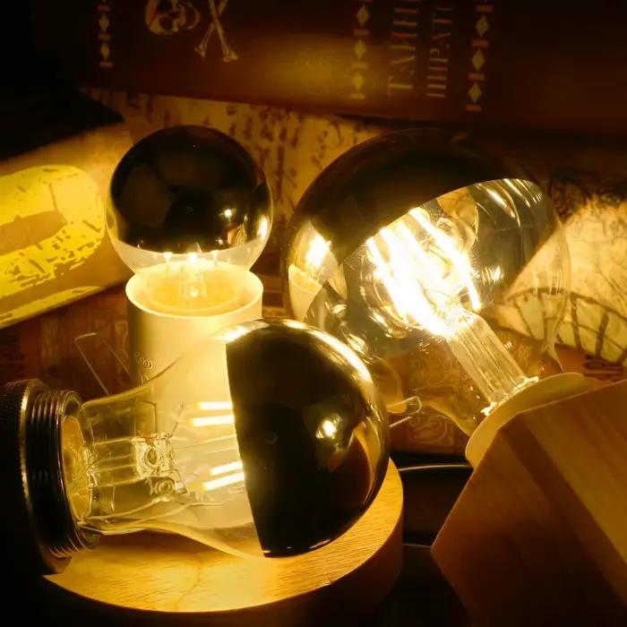 Miroir argent rétro Edison ampoule LED E14 E27 4W G45 A60 ST64 G80 G95 Vintage Filament Lampada lamp