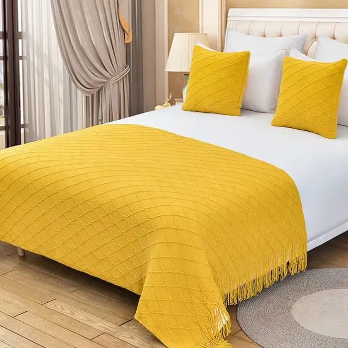 1 pièce Couvre-lits, Chemins de lit et Jetés de lit modernes à franges, couleur unie, pour pied de l