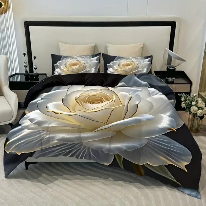 Ensemble de literie à fleurs, housse de couette imprimée en 3D, doux, simple, Double, Queen Size, dé