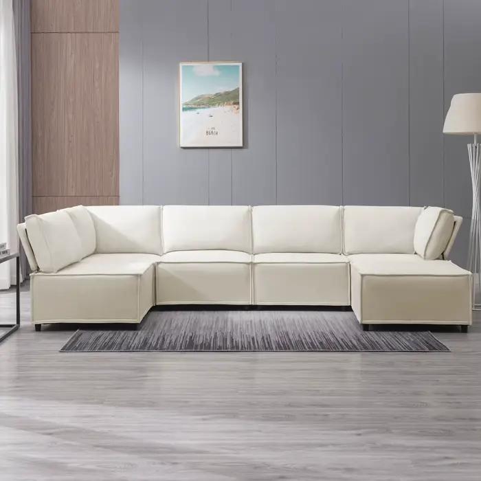 HORGgland-Canapé sectionnel modulaire en forme de U, canapé convertible aéré, pouf réversible, 6 pla