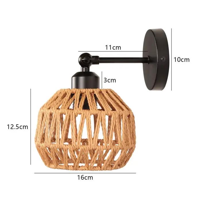 Applique Murale Rétro en Rotin et Corde de Chanvre, Luminaire d'NikTissé Idéal pour une Chambre à Co