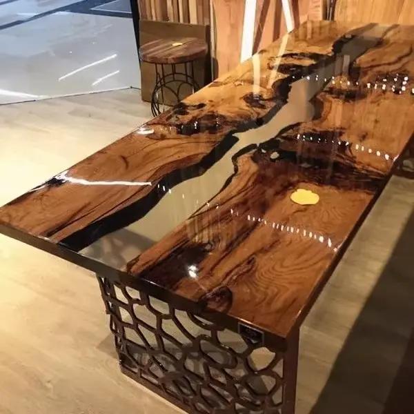 Table en résine époxy transparente Qinghe, design de luxe, bois massif, noyer, le plus populaire