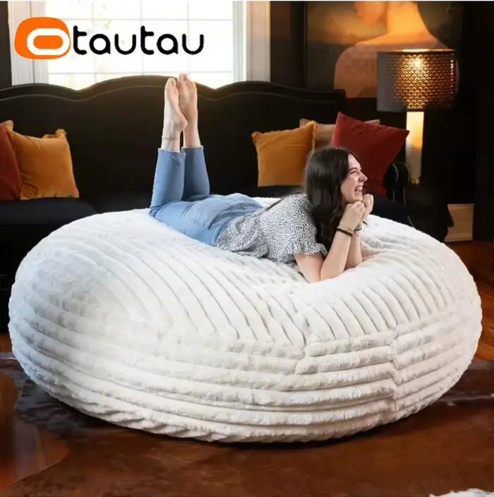 OTAUTAU 4/5 pieds géant fausse fourrure de lapin pouf Pouf couverture canapé-lit DD215【Pas de rempli