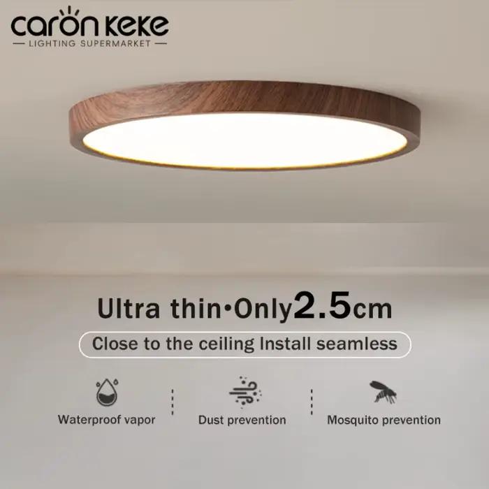 Plafond moderne à LEDs lumière circulaire ultra-mince Grain de bois noyer lumière décorative chambre