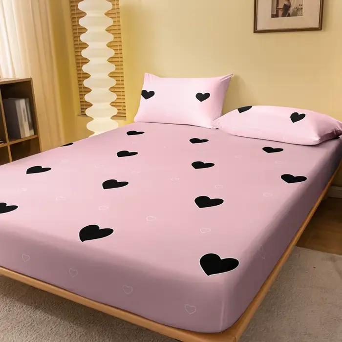 1 drap-housse mat imprimé géométrie simple et moderne en forme de cœur, housse de lit imprimée pour
