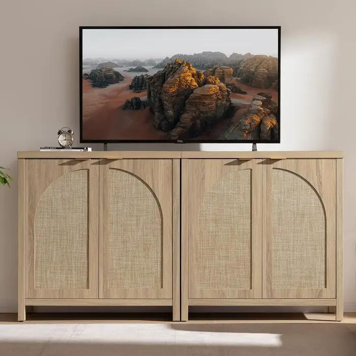 Buffet en rotin de 68 pouces de large avec rangement, lot de 2, credenza moderne du milieu du siècle