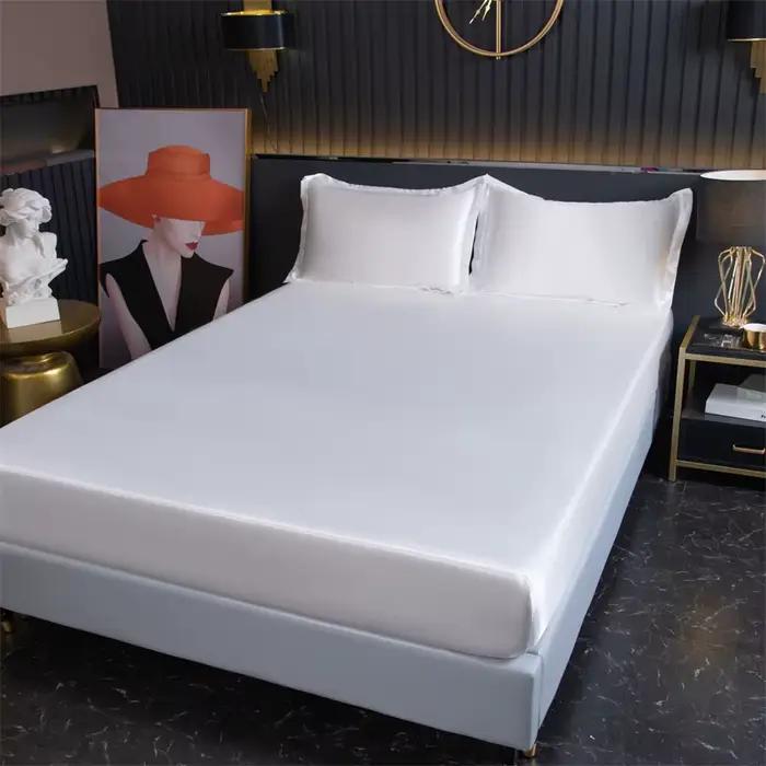 Drap-housse en Satin, couleur unie, housse de matelas en rayonne, bande élastique, drap de lit King