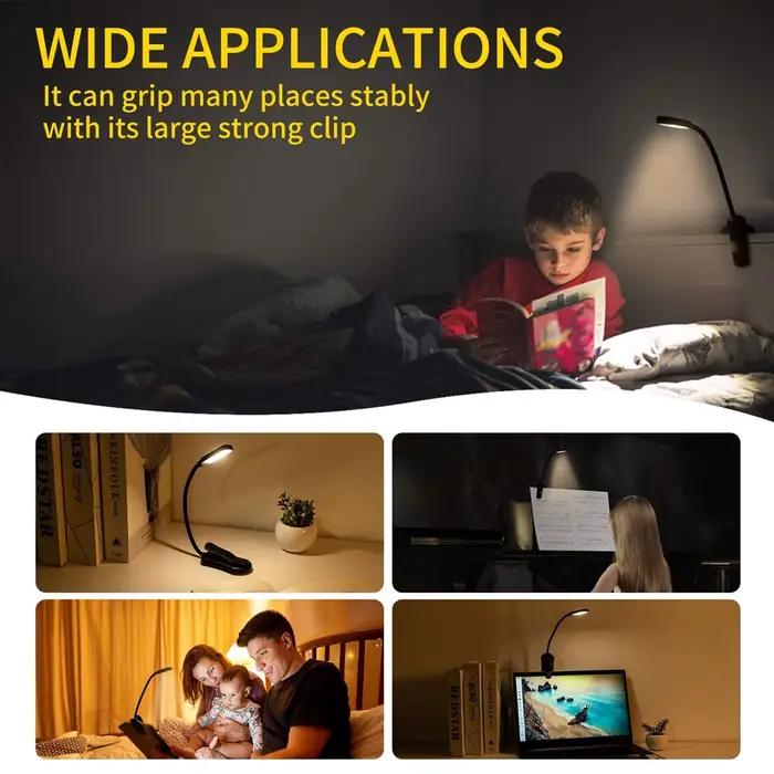Lampe de lecture Rechargeable Mini 7 LED, 3 niveaux, blanc chaud et froid, Flexible, facile à clipse
