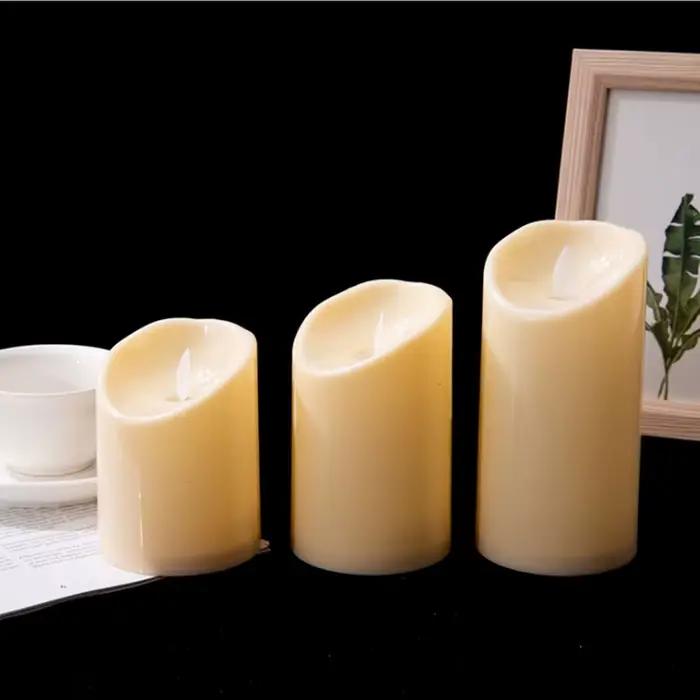 Paquet de 3 bougies décoratives LED à mèche mobile télécommandée, bougies pilier de mariage dansante