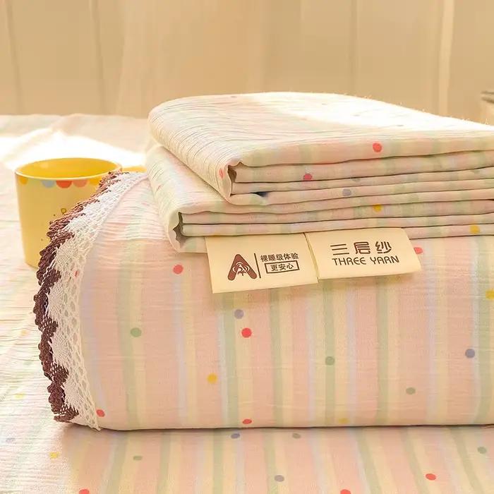 Nouvelle Arrivée 2026 – Drap de Lit en Tissu Crêpe avec Bordure en Dentelle – Conception Triple Couc