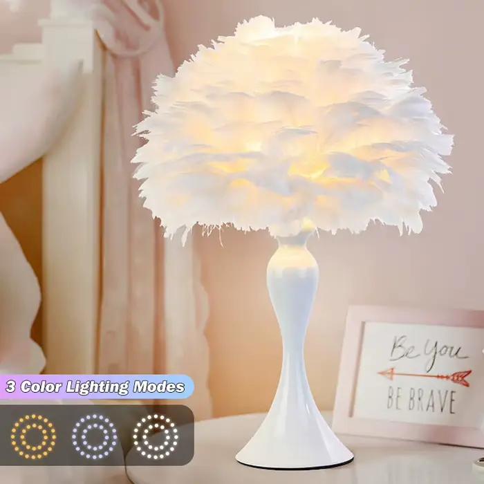 Veilleuse LED en plumes pour chambre à coucher, lampe de chevet créative, lampe de table moderne, sa