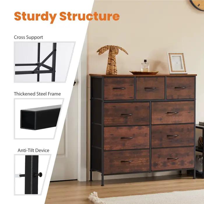 JHK commode pour chambre à coucher avec 9 tiroirs de rangement en tissu armoire grande poitrine orga