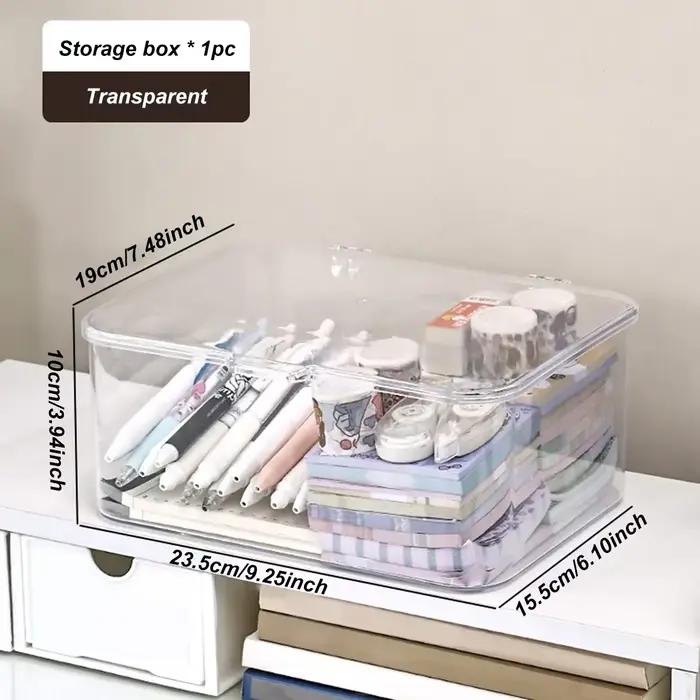 Boîte de rangement en plastique à couvercle rabattable, organisateur de bureau multifonctionnel pour