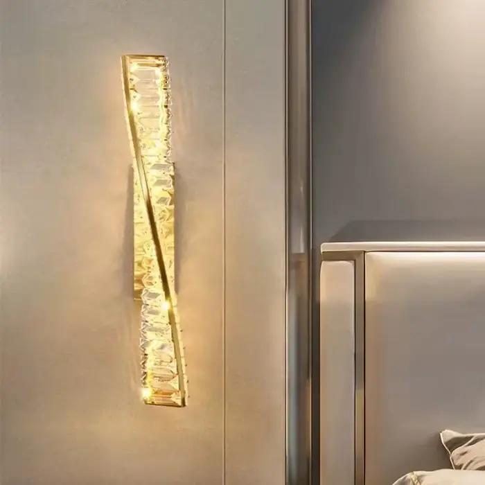 Lampe de chevet moderne mur LED luxe Lustre cristal appliques murales or métal canapé monté
