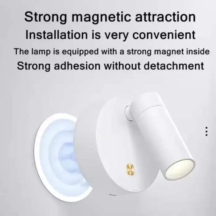 Applique murale LED pour chambre à coucher, Rechargeable par USB, aimant noir et blanc, Base magnétique variable avec interrupteur tactile, pour chevet, étude, lecture