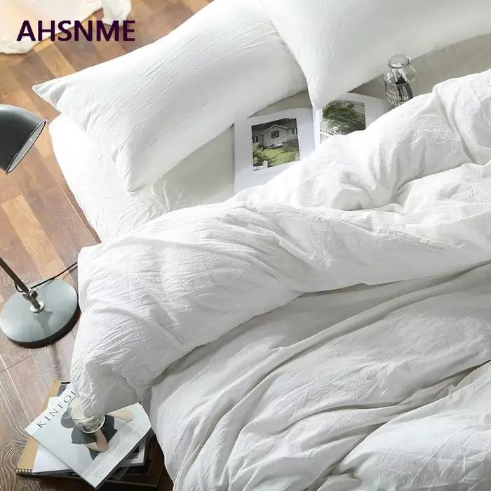 AHSNME 100% coton linge de lit Super doux literie couvre-lit Cool été blanc housse de couette
