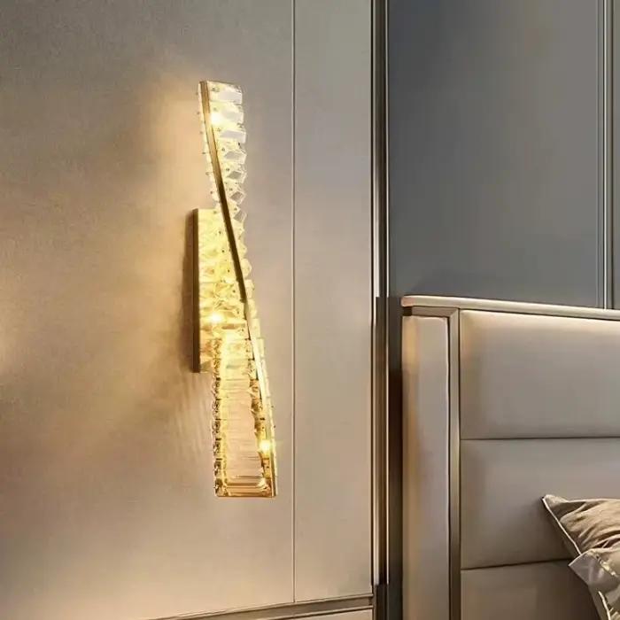 Lampe de chevet moderne mur LED luxe Lustre cristal appliques murales or métal canapé monté