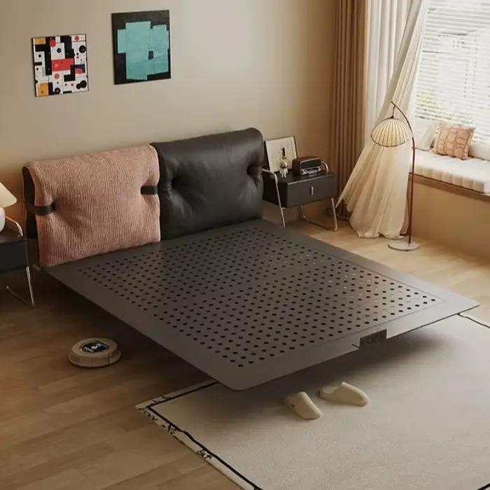 Lit suspendu de luxe en acier carbone et tissu cuir