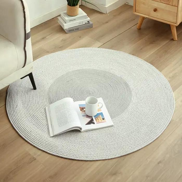 HeMu-Tapis Rond Tissé à la Main avec Pompon