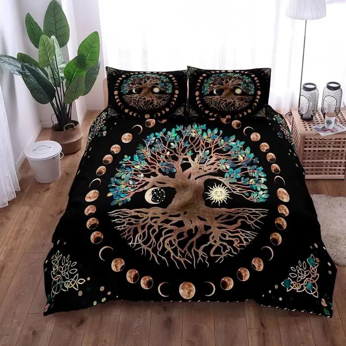 Celestial Yggdrasil-Ensemble de housse de lit en lin pour adultes