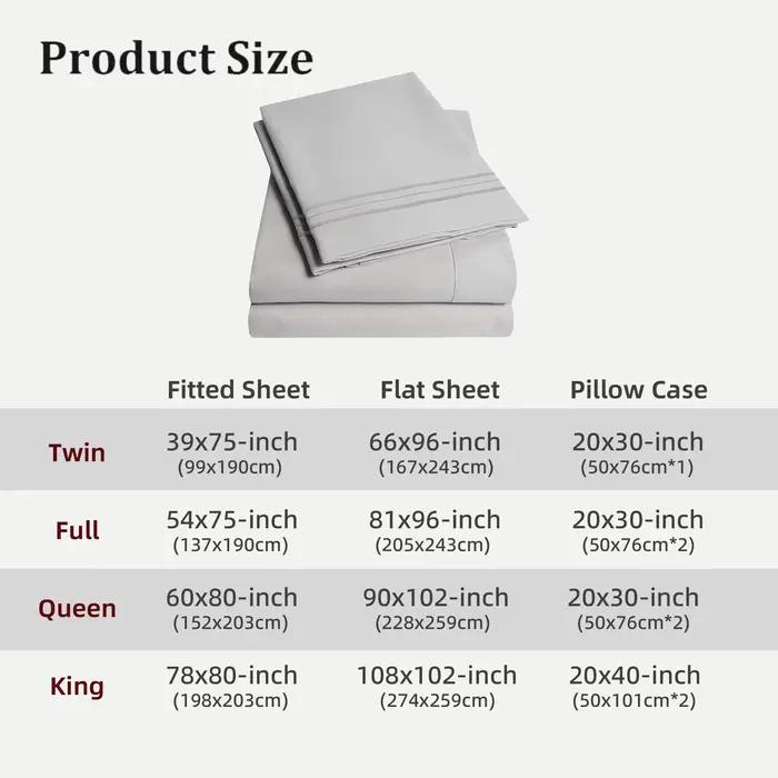 Battilo draps de lit Double 4 pièces ensemble drap plat ajusté avec taie d'oreiller luxe microfibre King Queen