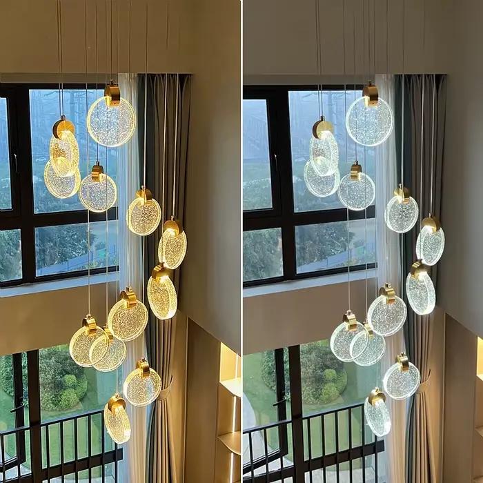 Lustre LED Rond Moderne de Luxe Doré avec Cristaux